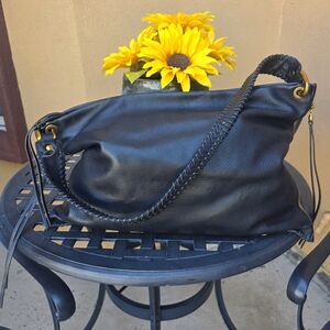 HOBO Black Pebbled Leather Hobo with Braided Strap